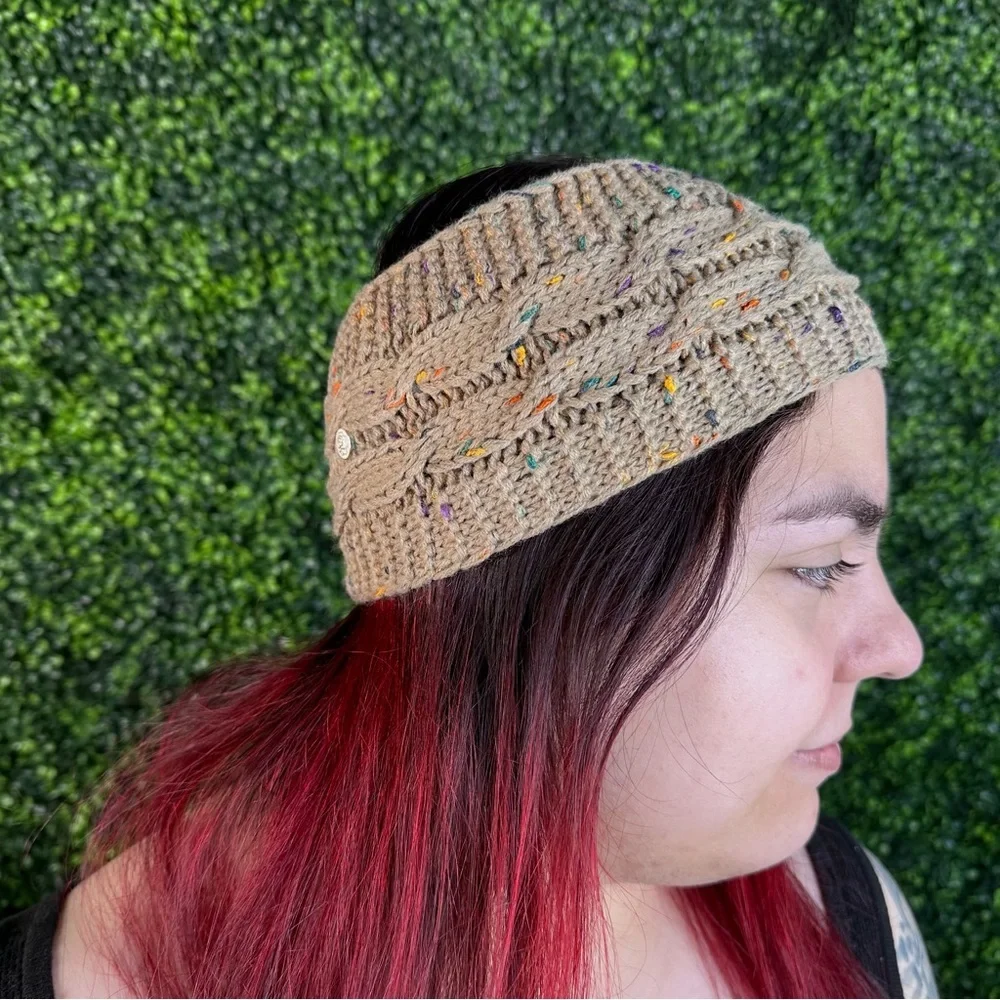 Knitted C.C head wraps in‎ sand confetti new